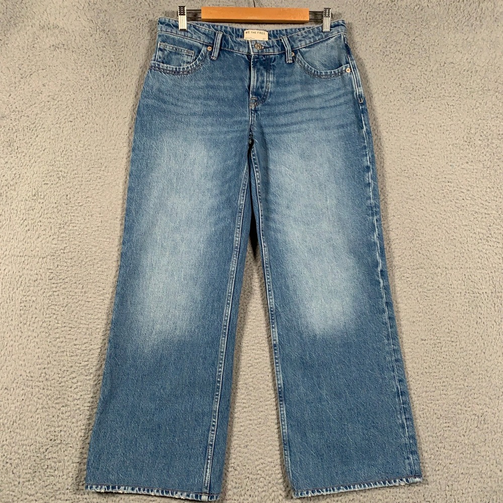 We The Free Slouchy Wide Leg Jeans Women's 27 Blue Denim Relaxed Fit Barrel Leg